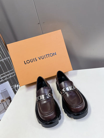 LV Women Brown Leather Chunky Loafers