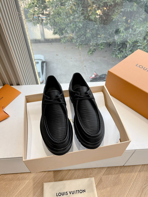 LV Women Black Leather Loafers