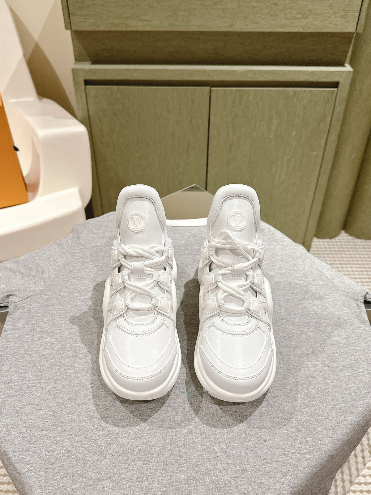 LV Women White Leather Chunky Sneakers