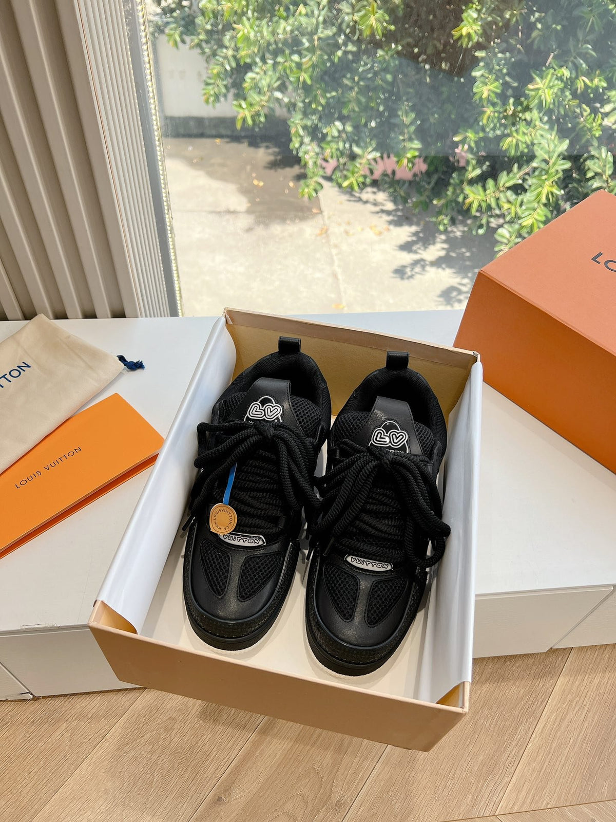 LV Women Black Leather Mesh Sneakers
