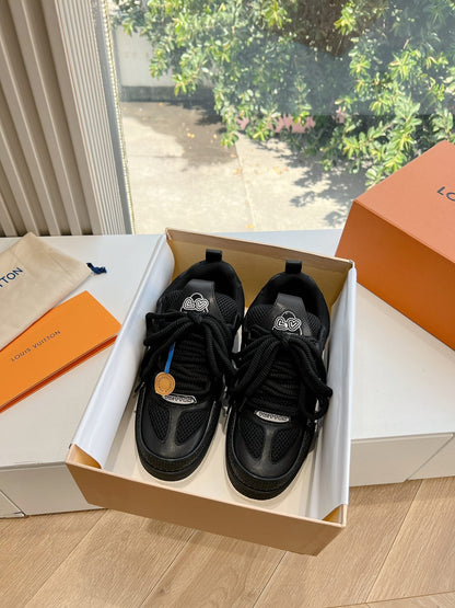 LV Women Black Leather Mesh Sneakers