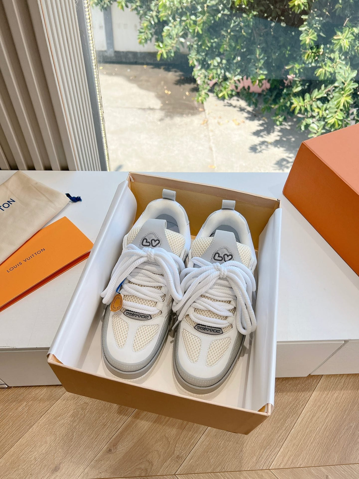 LV Women White Mesh And Leather Sneakers