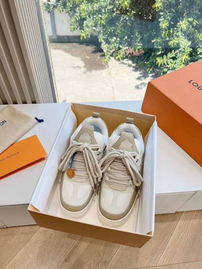 LV Women Beige Mesh Leather Sneakers