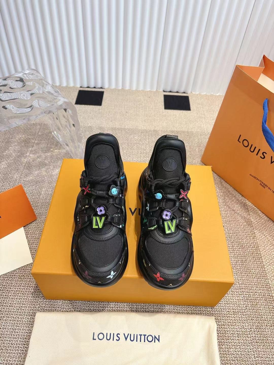 LV Women Black Mesh Multicolor Logo Sneakers