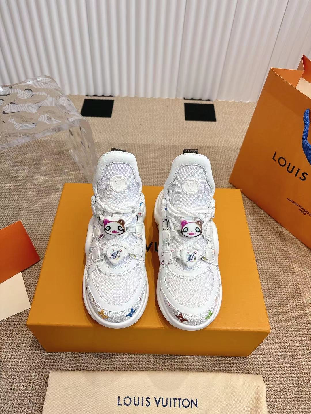 LV Women White Mesh Multicolor Logo Sneakers