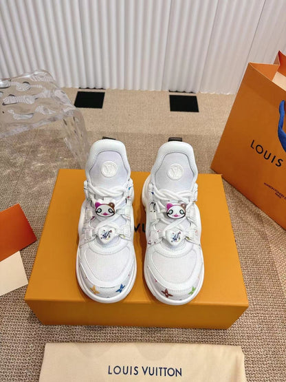 LV Women White Mesh Multicolor Logo Sneakers