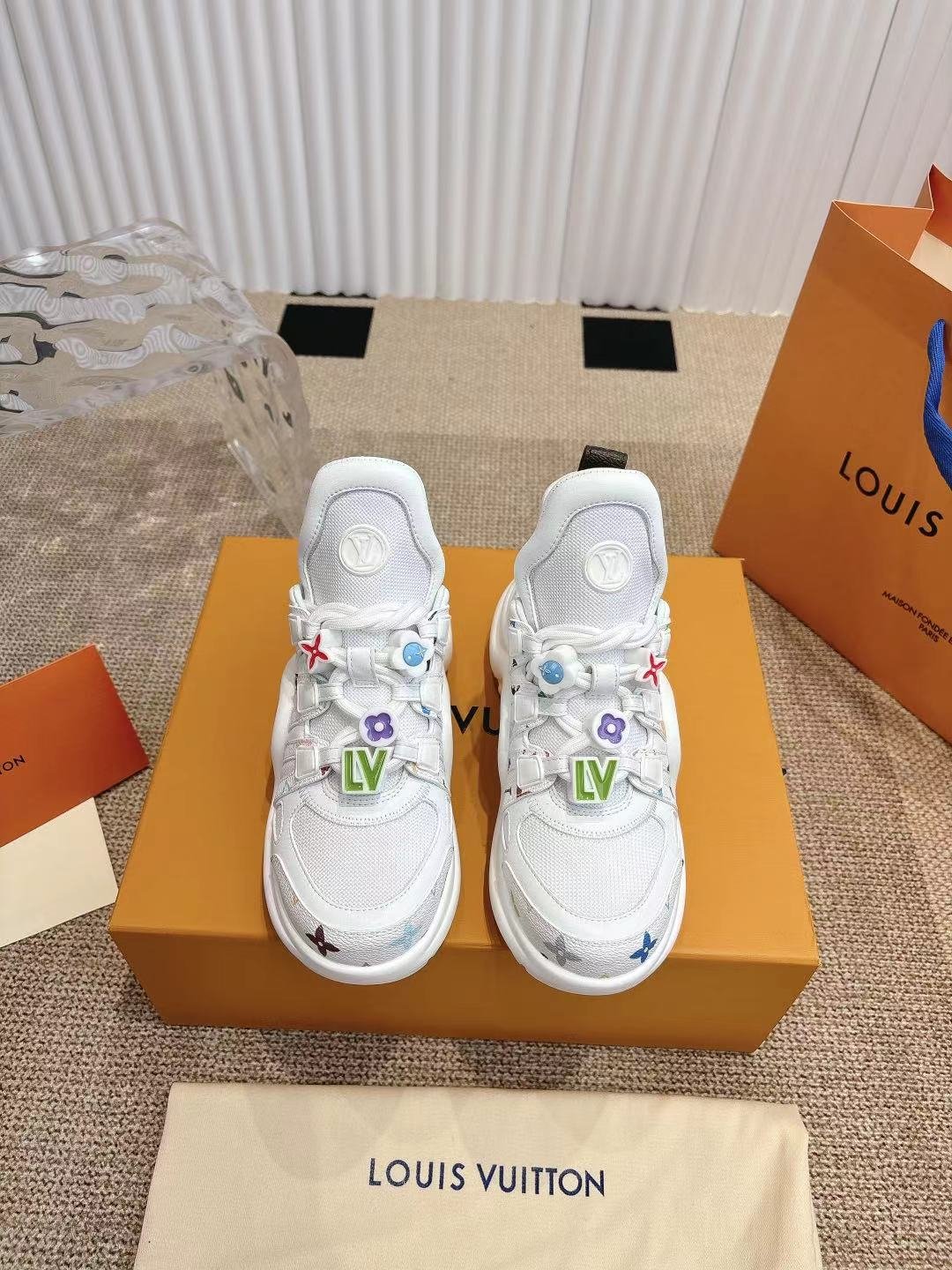 LV Women White Mesh Embellished Sneakers