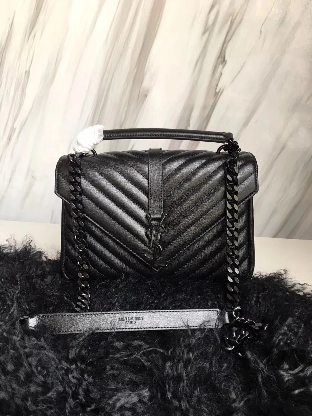 YSL Envelope Leather Handbag in Black Hardware