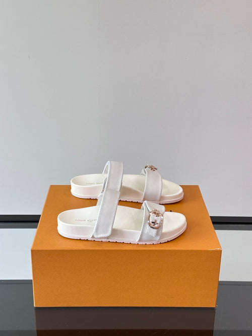 LV Men White Leather Sandals