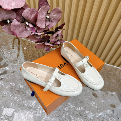 LV Women White Patent Leather Loafers
