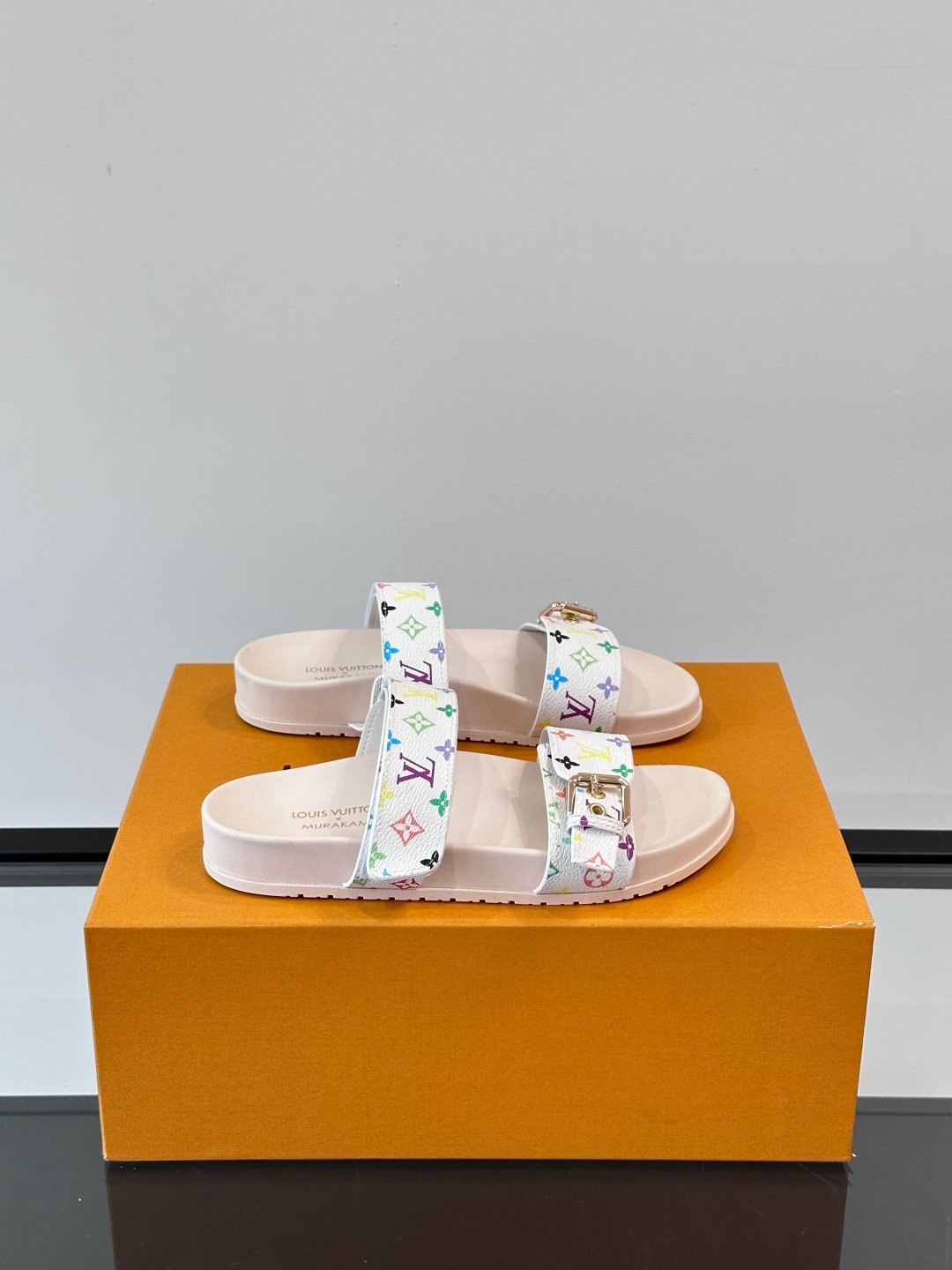 LV Men White Patterned Leather Sandals