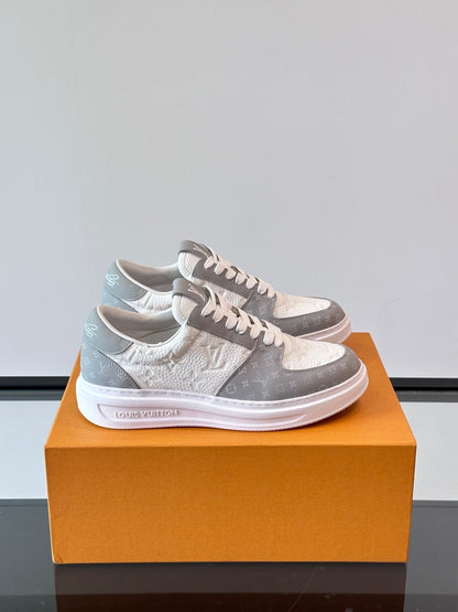LV Men White Gray Leather Sneakers