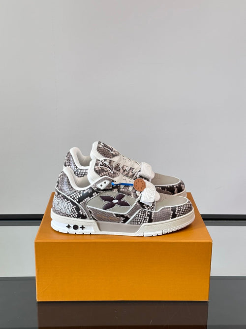LV Men Grey Snake Print Leather Sneakers