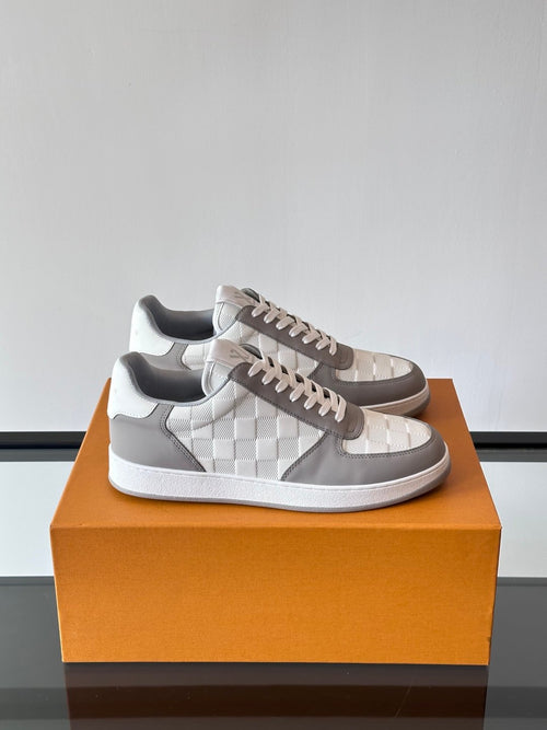 LV Men White And Gray Leather Sneakers