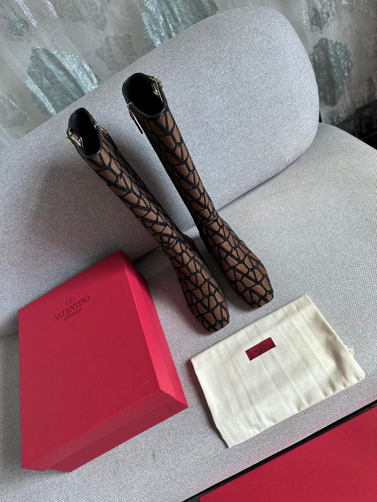 Valentino Women Brown Patterned Fabric Boots
