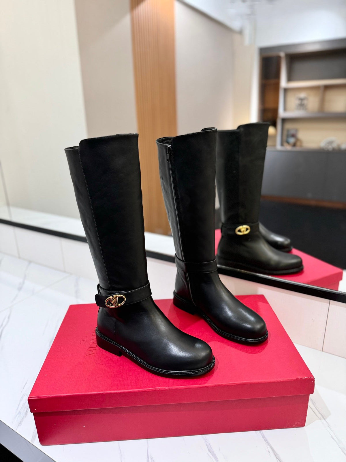 Valentino Women Black Leather Knee High Boots