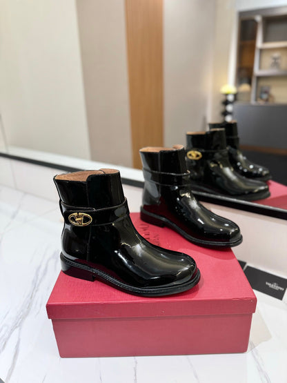 Valentino Women Black Patent Leather Ankle Boots