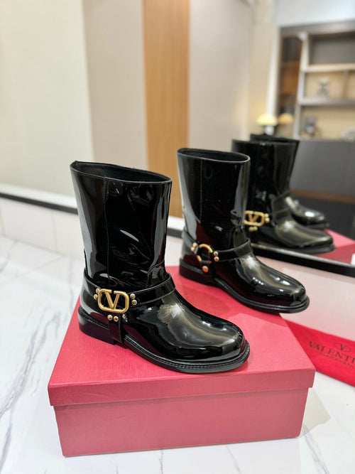 Valentino Women Black Patent Leather Boots