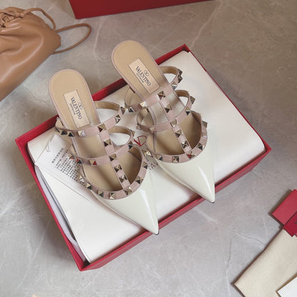 Valentino Women White Patent Leather Studded Mules