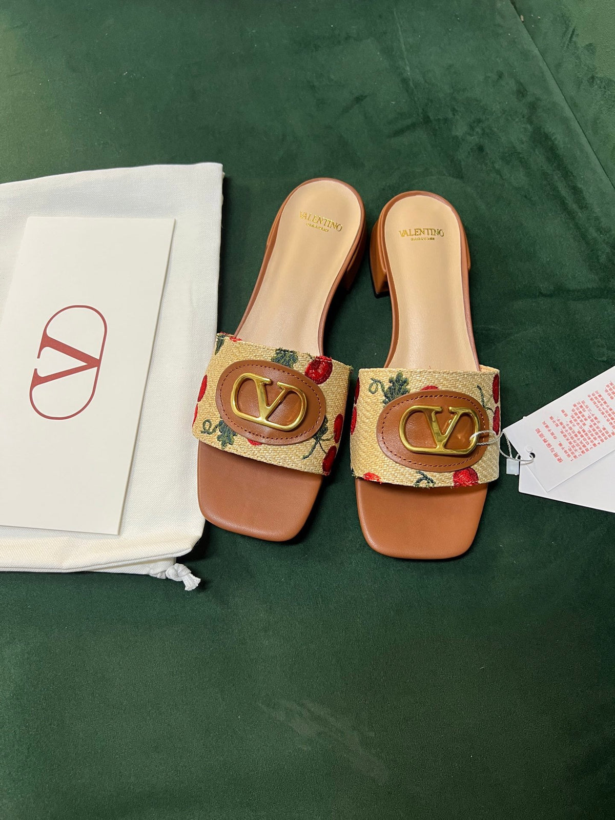 Valentino Women Brown Leather Canvas Floral Mules
