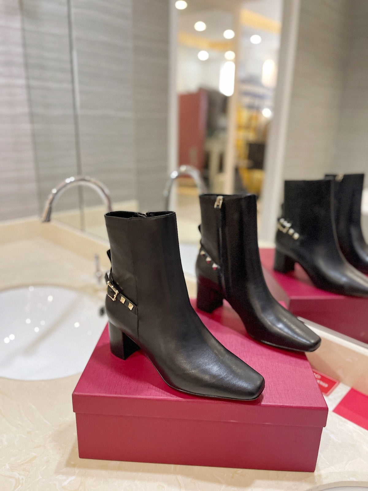 Valentino Women Black Leather Studded Ankle Boots