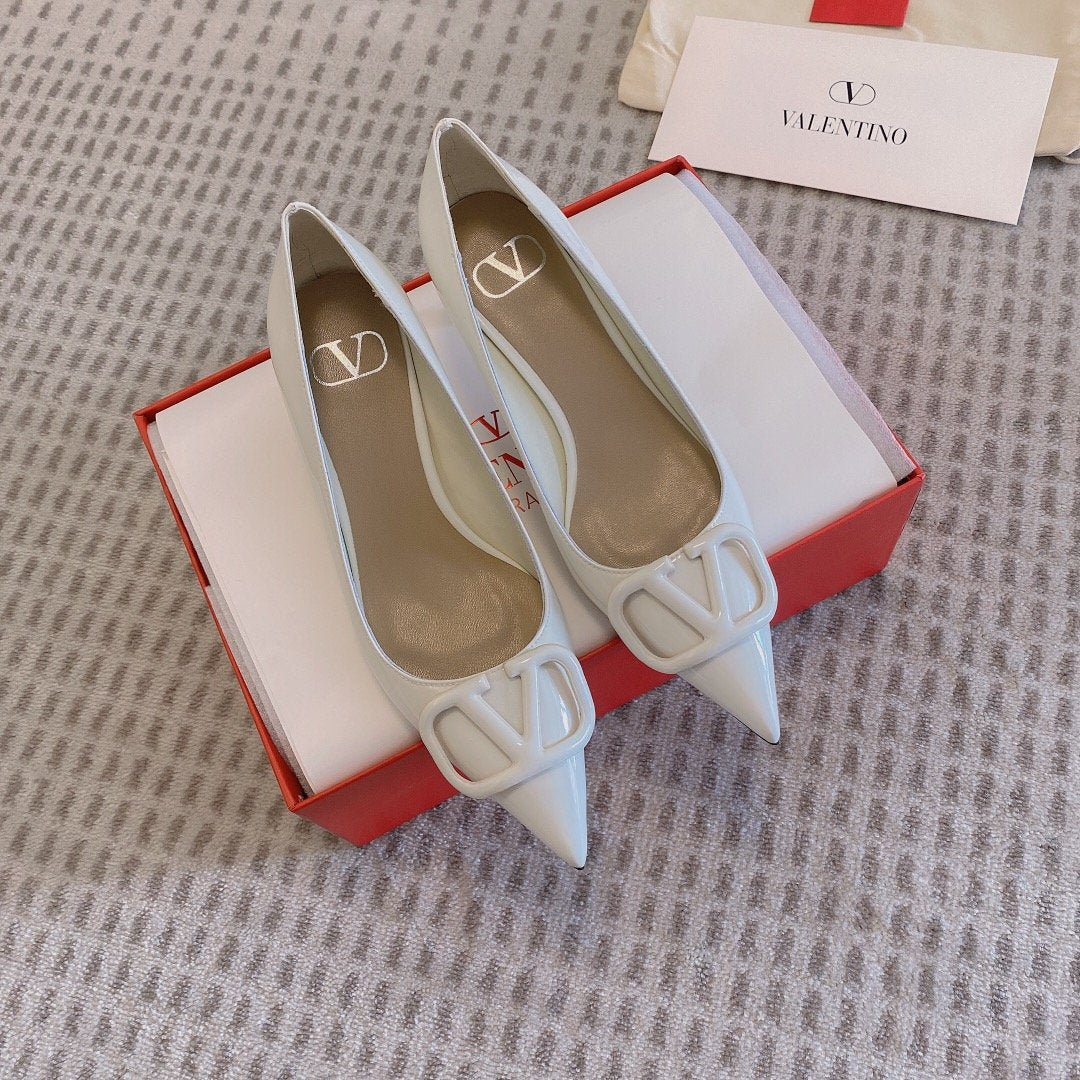 Valentino Women White Patent Leather Pointed Flats