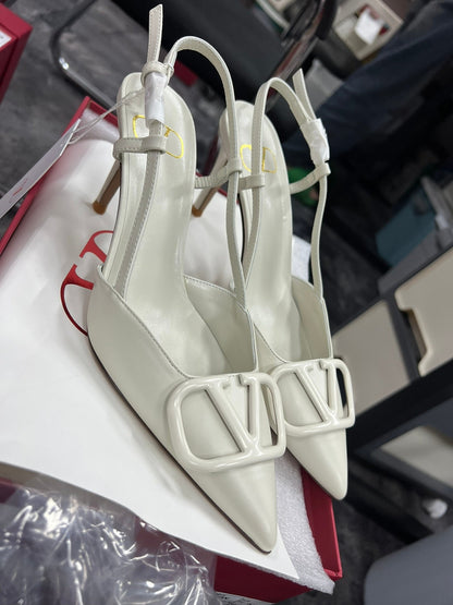 Valentino Women White Slingback Leather Pumps