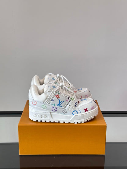 LV Men White Leather Multicolor Pattern Sneakers