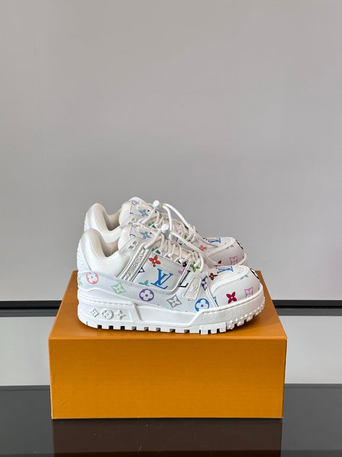 LV Men White Leather Multicolor Pattern Sneakers
