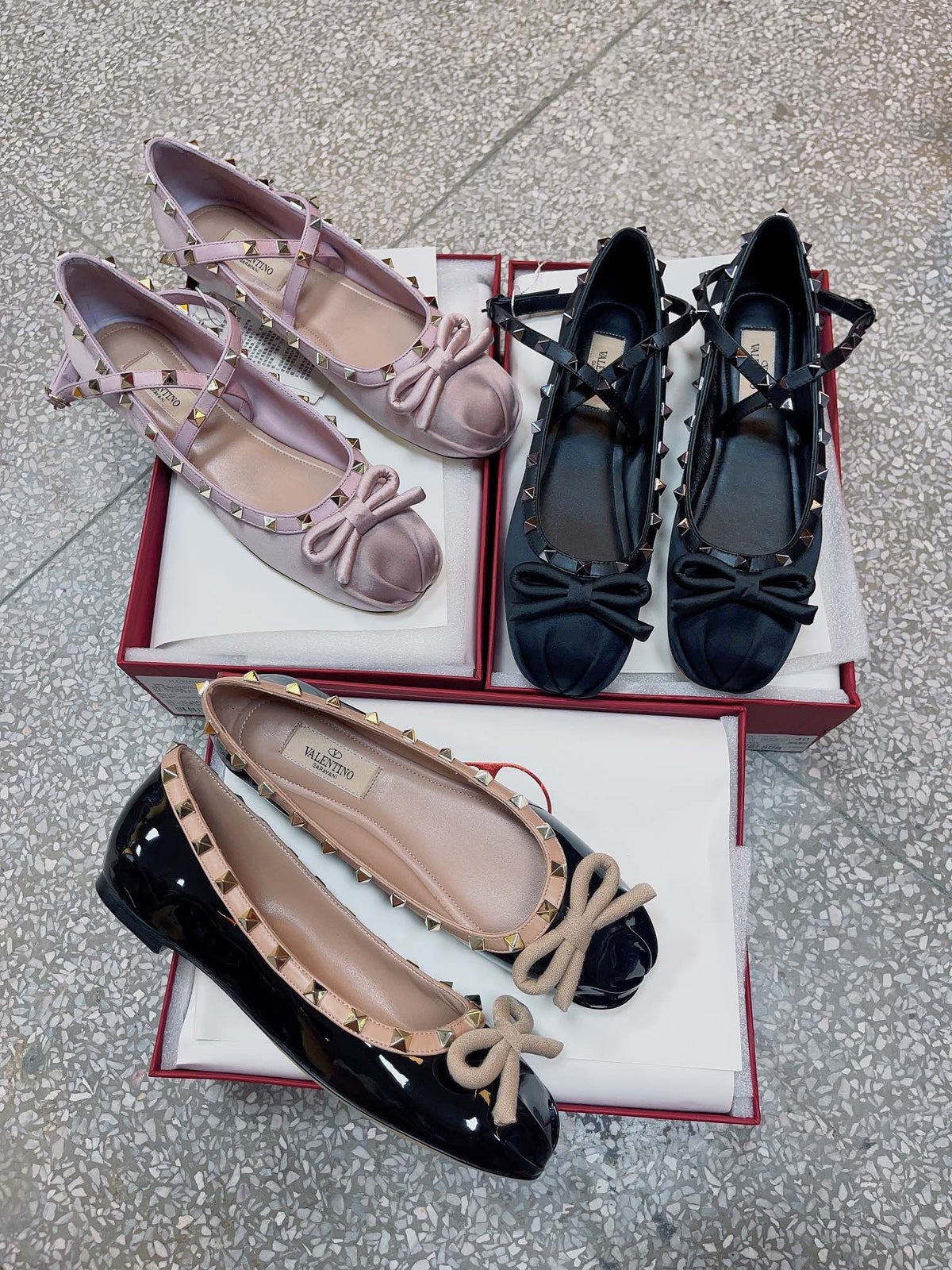 Valentino Women Black Patent Leather Studded Flats