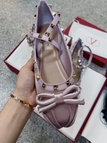 Valentino Women Pink Satin Studded Flats