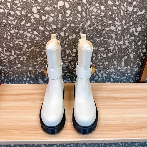 Valentino Women White Leather Strap Boots