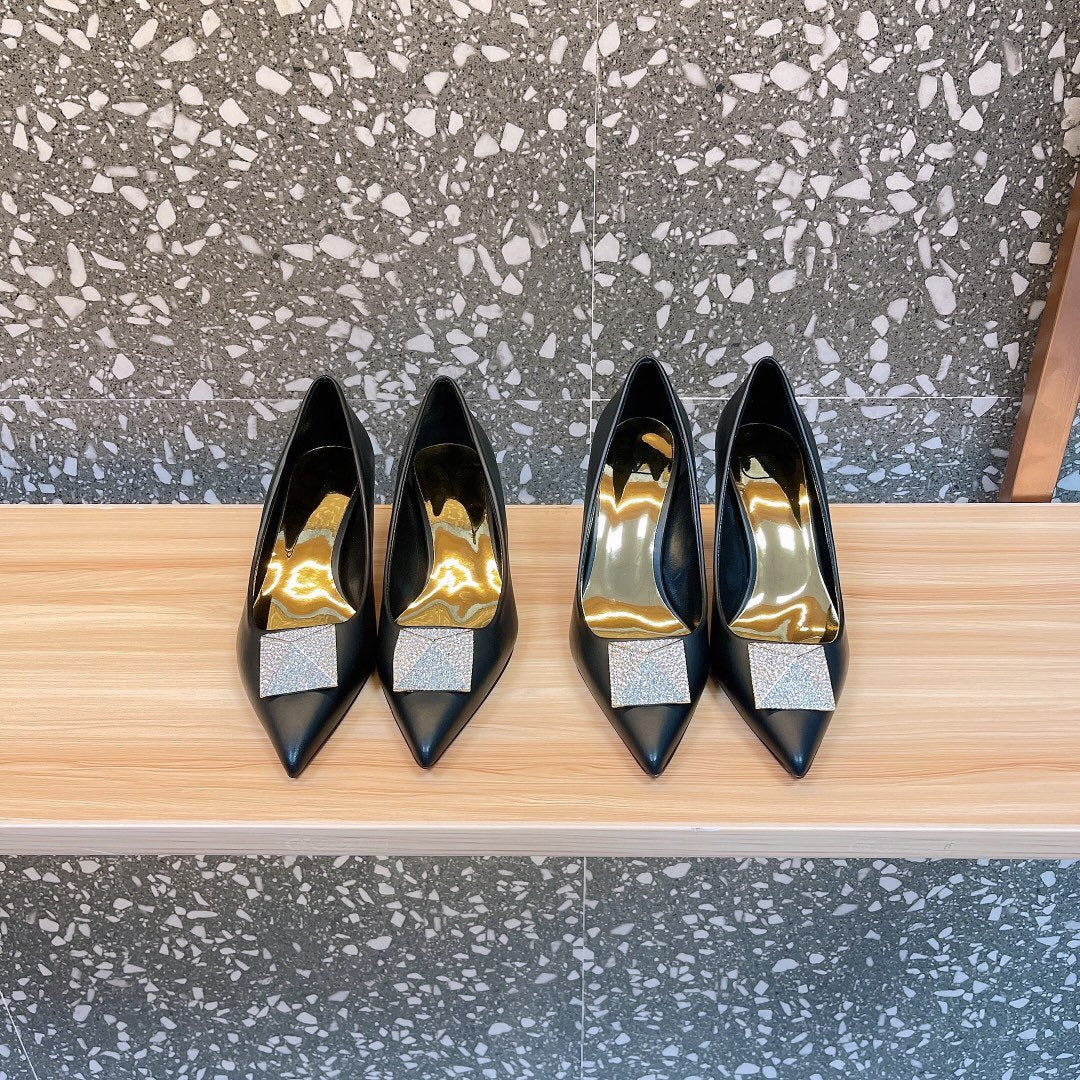 Valentino Women Black Leather Embellished Pumps
