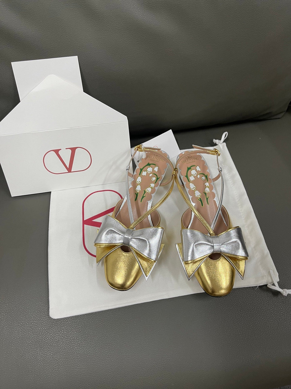 Valentino Women Gold Metallic Leather Heels