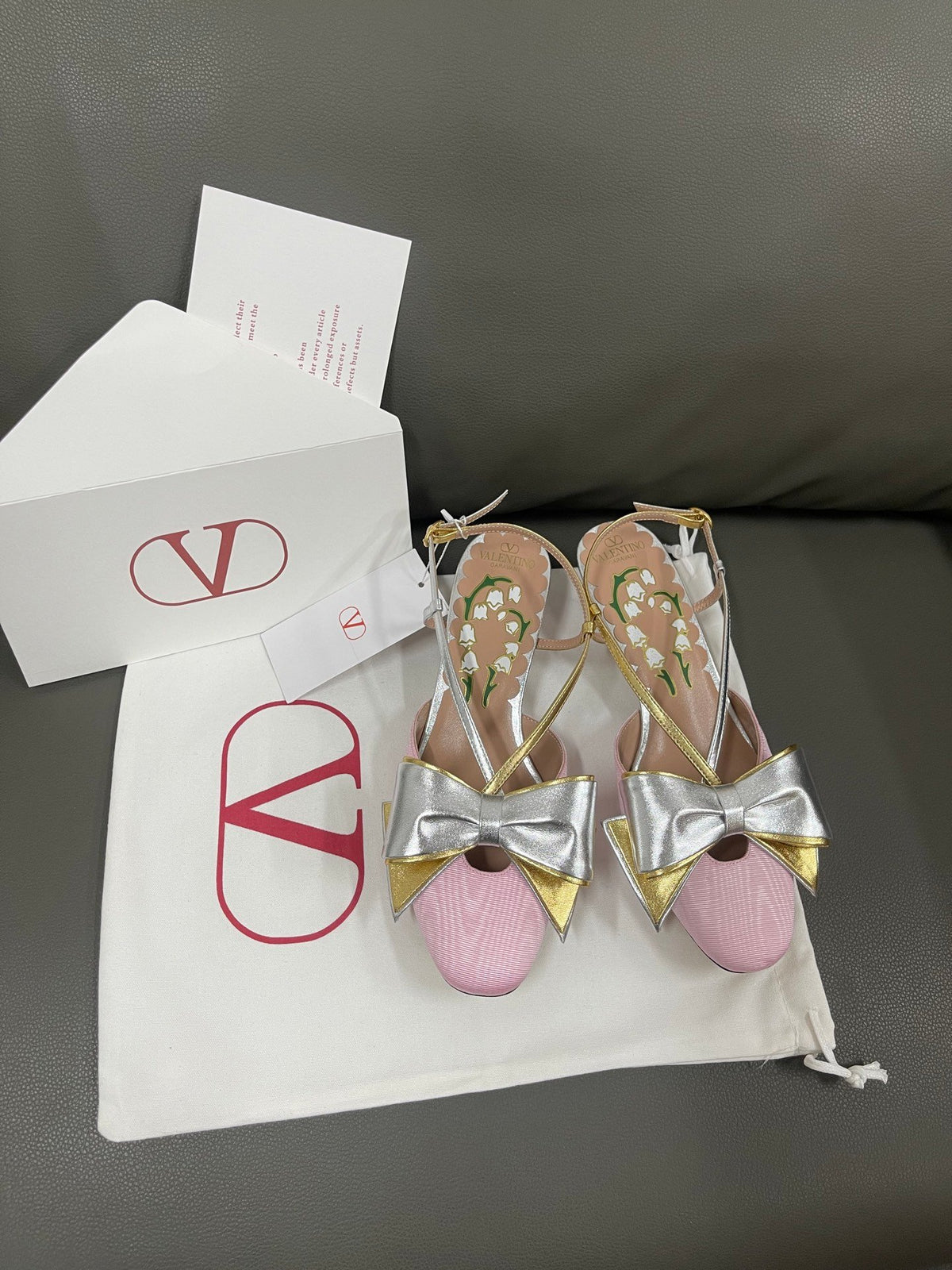 Valentino Women Pink And Gold Leather Flats