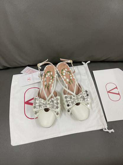 Valentino Women White Leather Bow Embellished Flats
