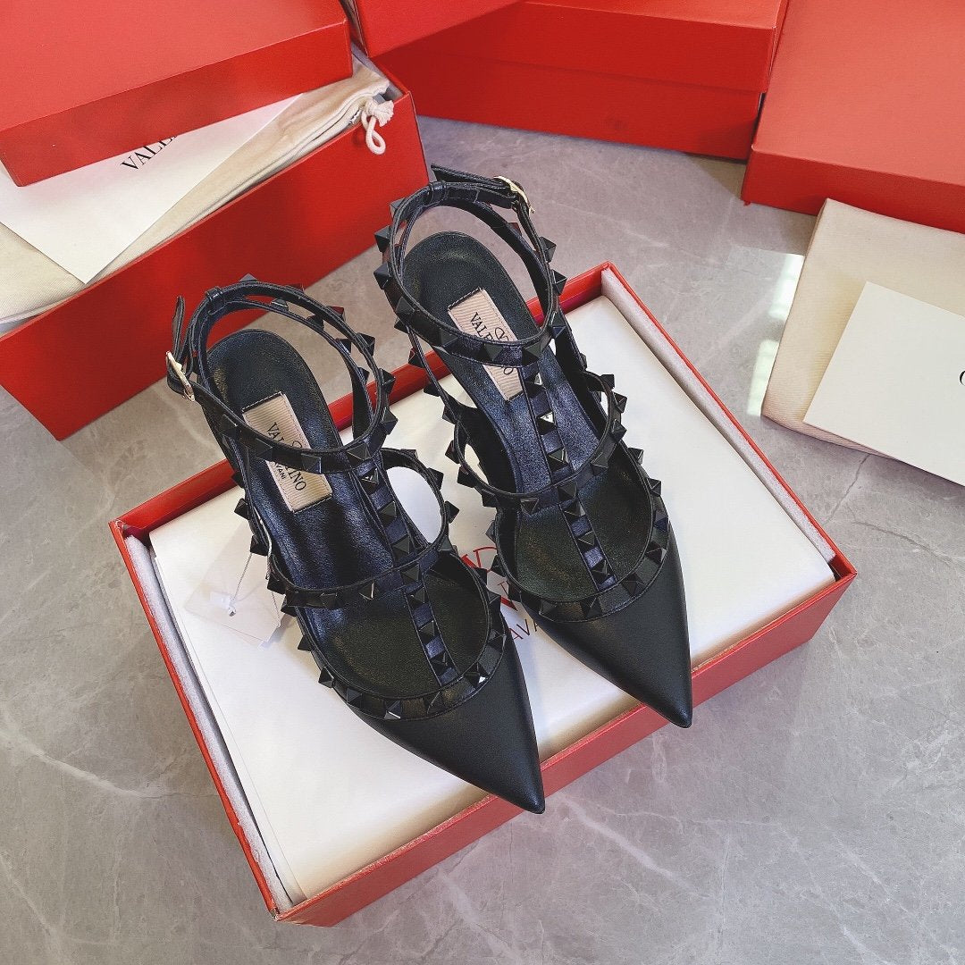 Valentino Women Black Leather Studded Heels