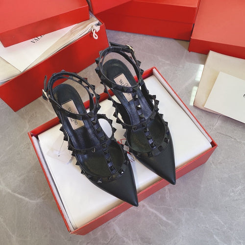 Valentino Women Black Leather Studded Heels