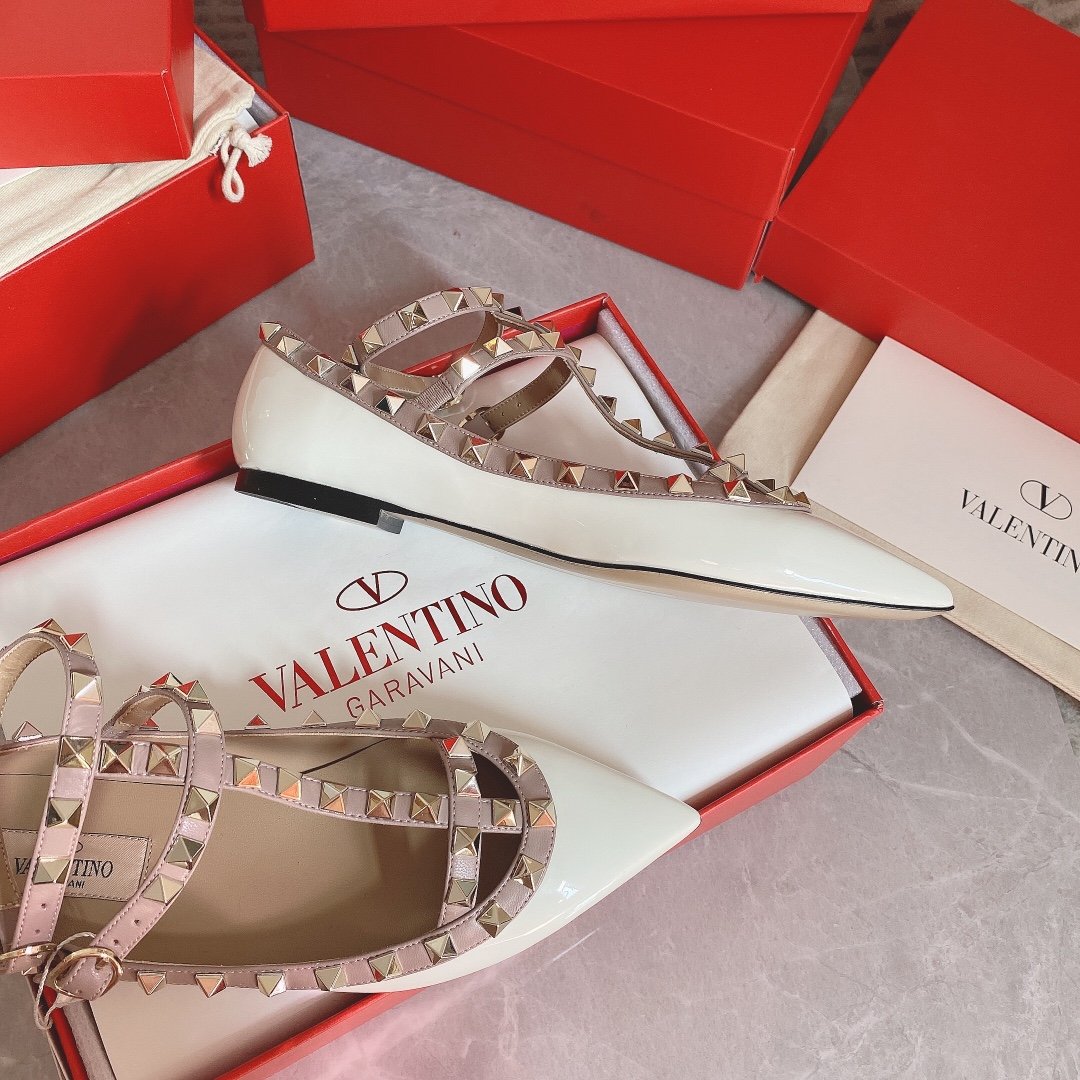 Valentino Women White Patent Leather Studded Flats