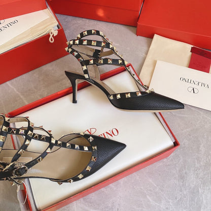 Valentino Women Black Leather Studded Pumps