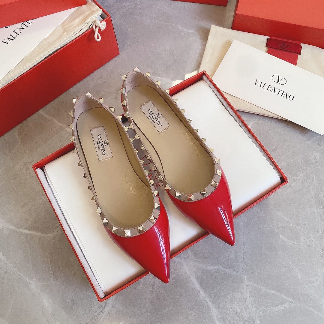 Valentino Women Red Patent Leather Studded Flats