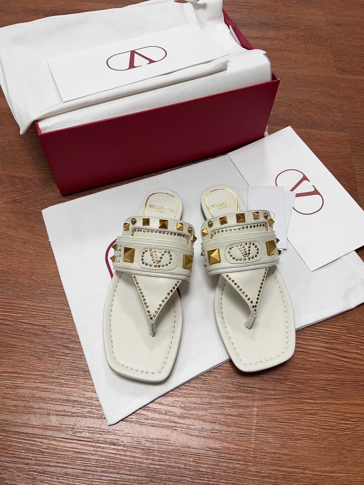 Valentino Women White Leather Studded Sandals