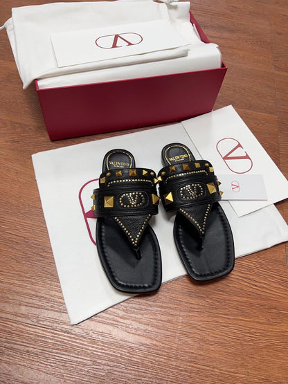 Valentino Women Black Leather Studded Flats