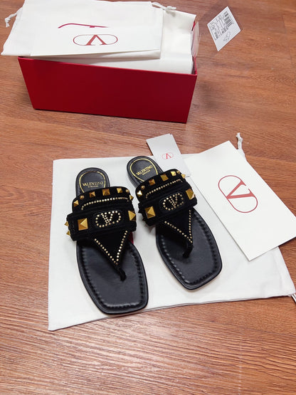 Valentino Women Black Suede Studded Sandals