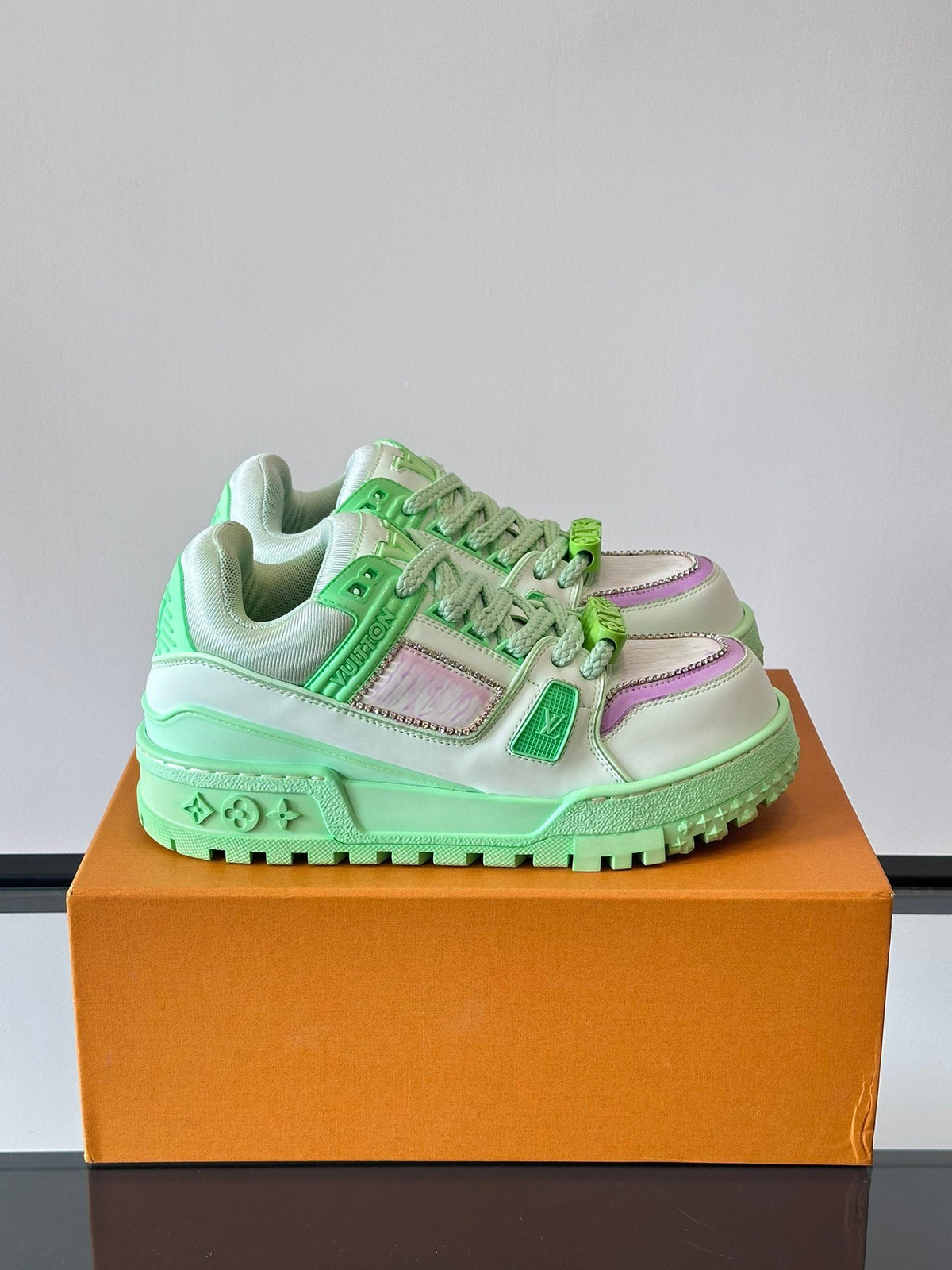 LV Men Light Green Leather Sneakers