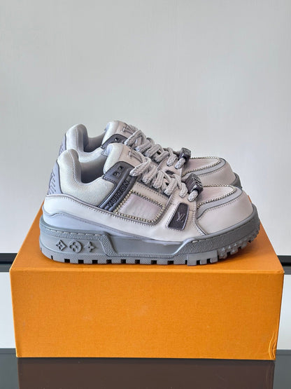 LV Men White Leather Gray Accents Sneakers