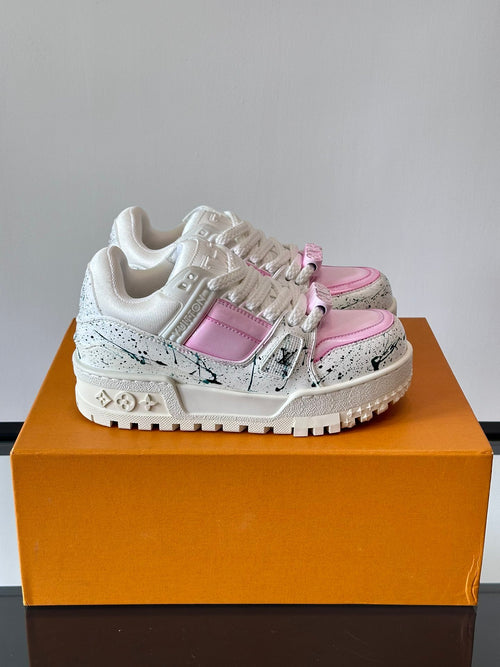 LV Men White Pink Leather Sneakers