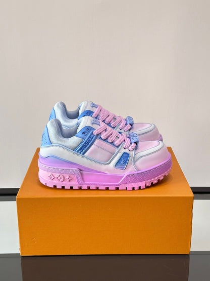 LV Men White and Blue Leather Sneakers