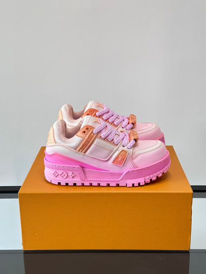 LV Men Pink Synthetic Leather Sneakers