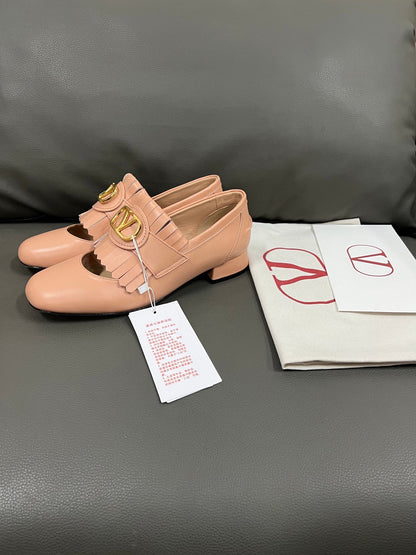 Valentino Women Pink Leather Fringe Loafers